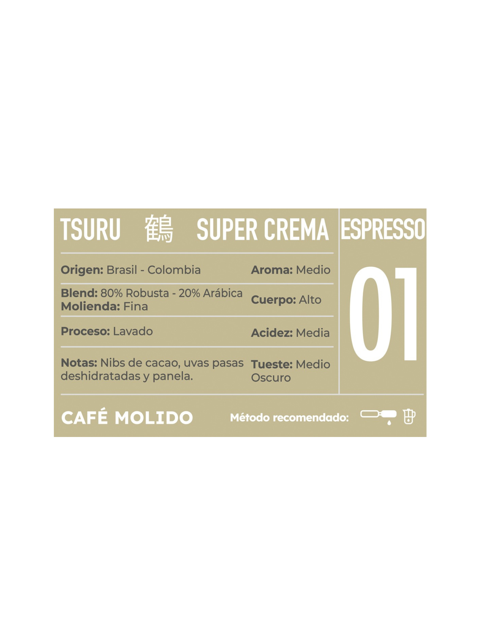 Café Molido Kissa Tsuru Espresso Brasil Colombia 1Kg