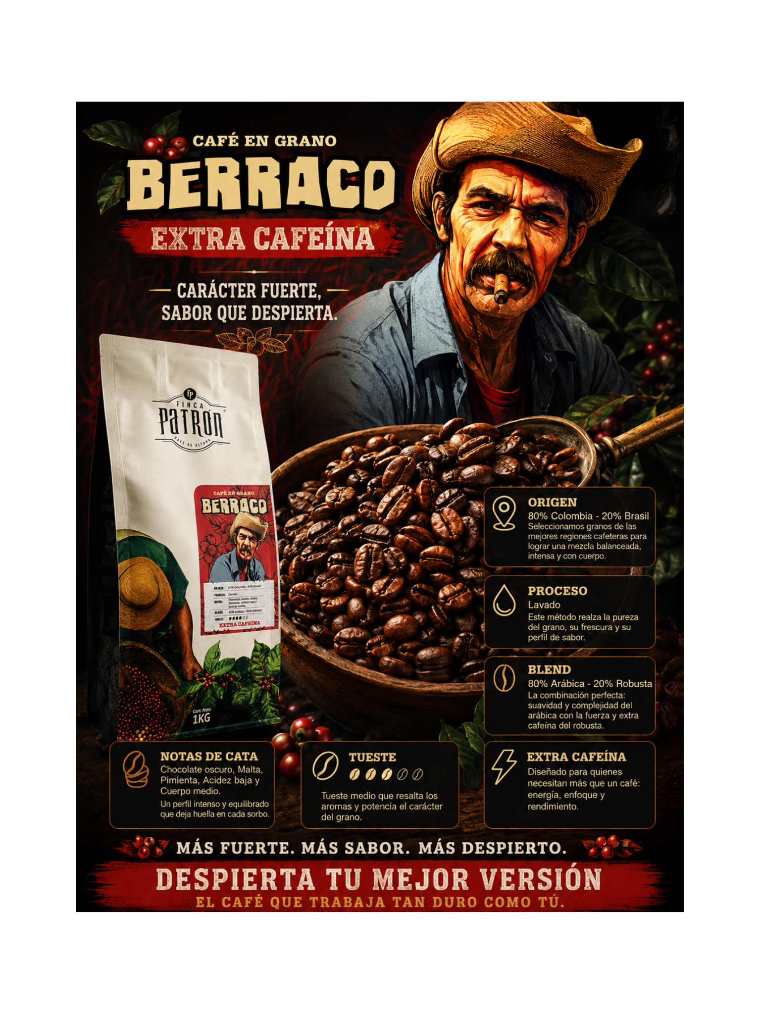 Café en Grano Finca Patrón Berraco 1Kg.