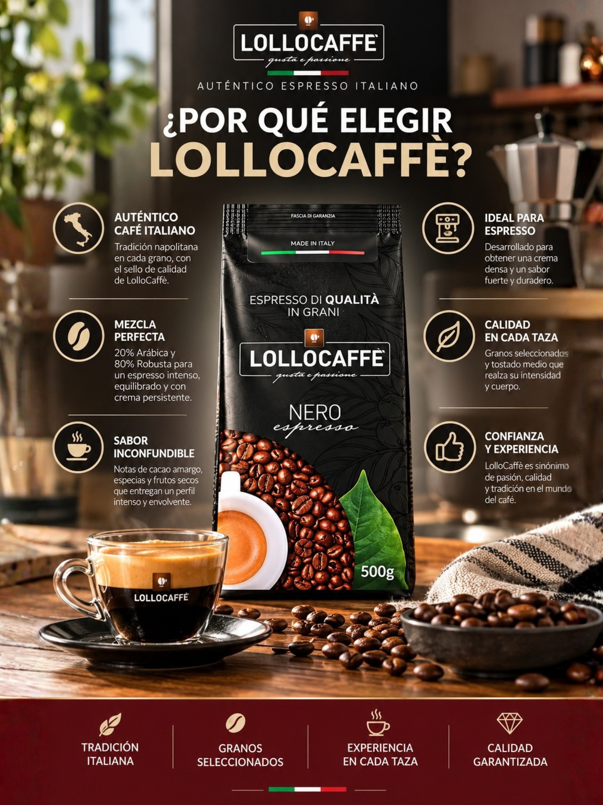 Café en Grano Lollo Caffé Nero Espresso 500 Grs.