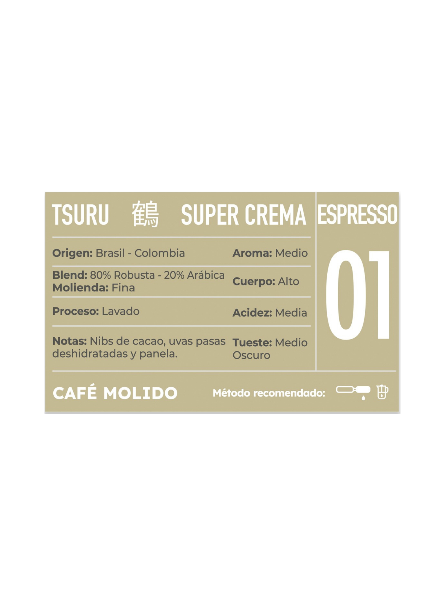 Café Molido Kissa Tsuru Espresso Brasil Colombia 250g