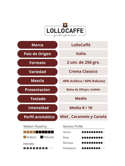 Café Molido Lollo Caffé Nero Crema/ Crema Classico 1Kg