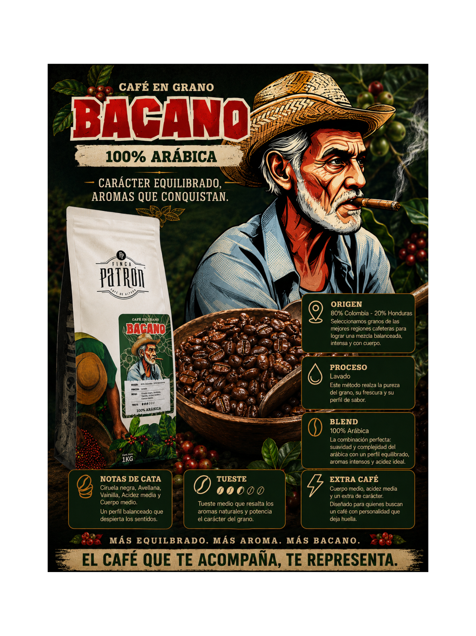 Café en Grano Finca Patrón Bacano 1Kg.