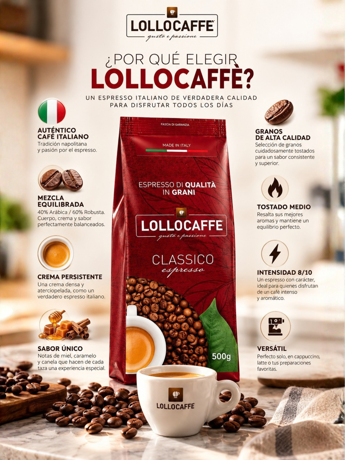 Café en Grano Lollo Caffé Classico Espresso 500 Grs.