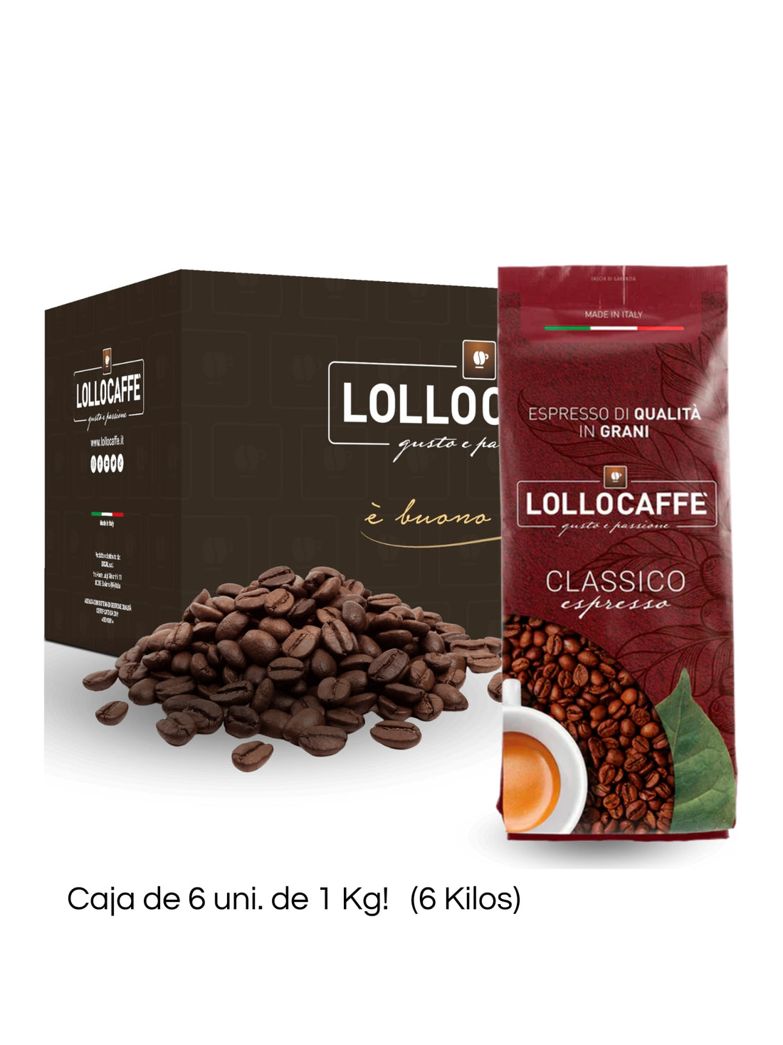 Café en Grano Lollo Caffé Classico Espresso 1Kg - Caja x 6 un.