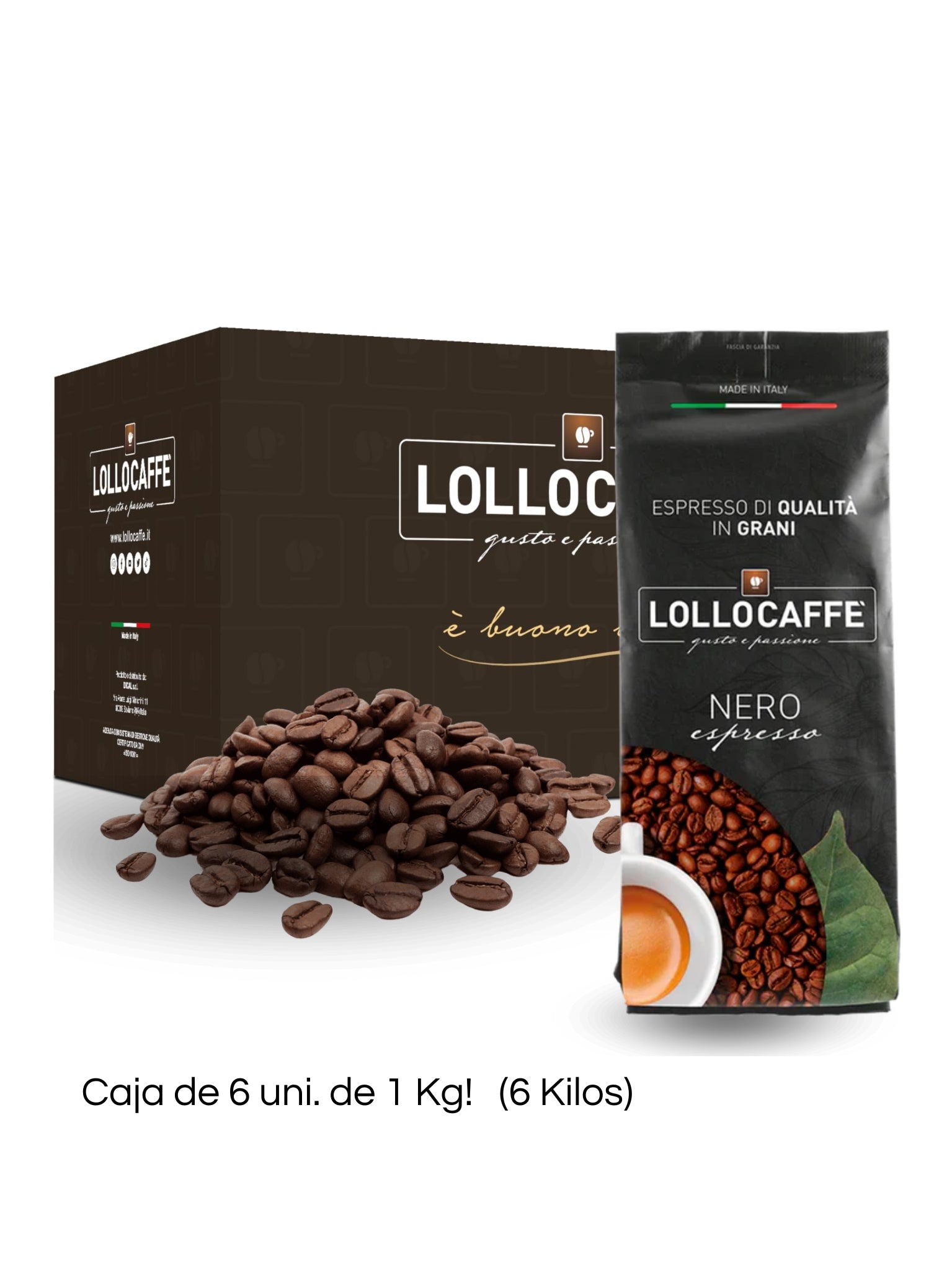 Café en Grano Lollo Caffé Nero Espresso 1Kg - Caja x 6 un.
